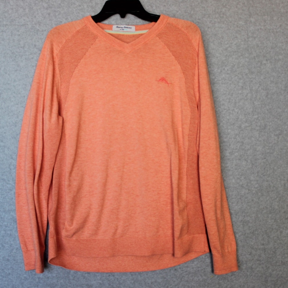 Tommy Bahama Men's Island Zone Large Orange Coolmax Breathable Golf Sweater